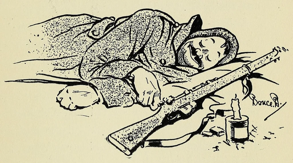 An illustration from Bullets & billets, 1917, leaf 73