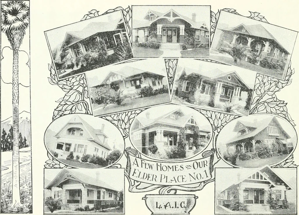 An illustration from Bungalows and cottages in Southern California. Presenting house and plans as built and streets and tracts as developed by the Los Angeles Investment Company, 1909, leaf 11