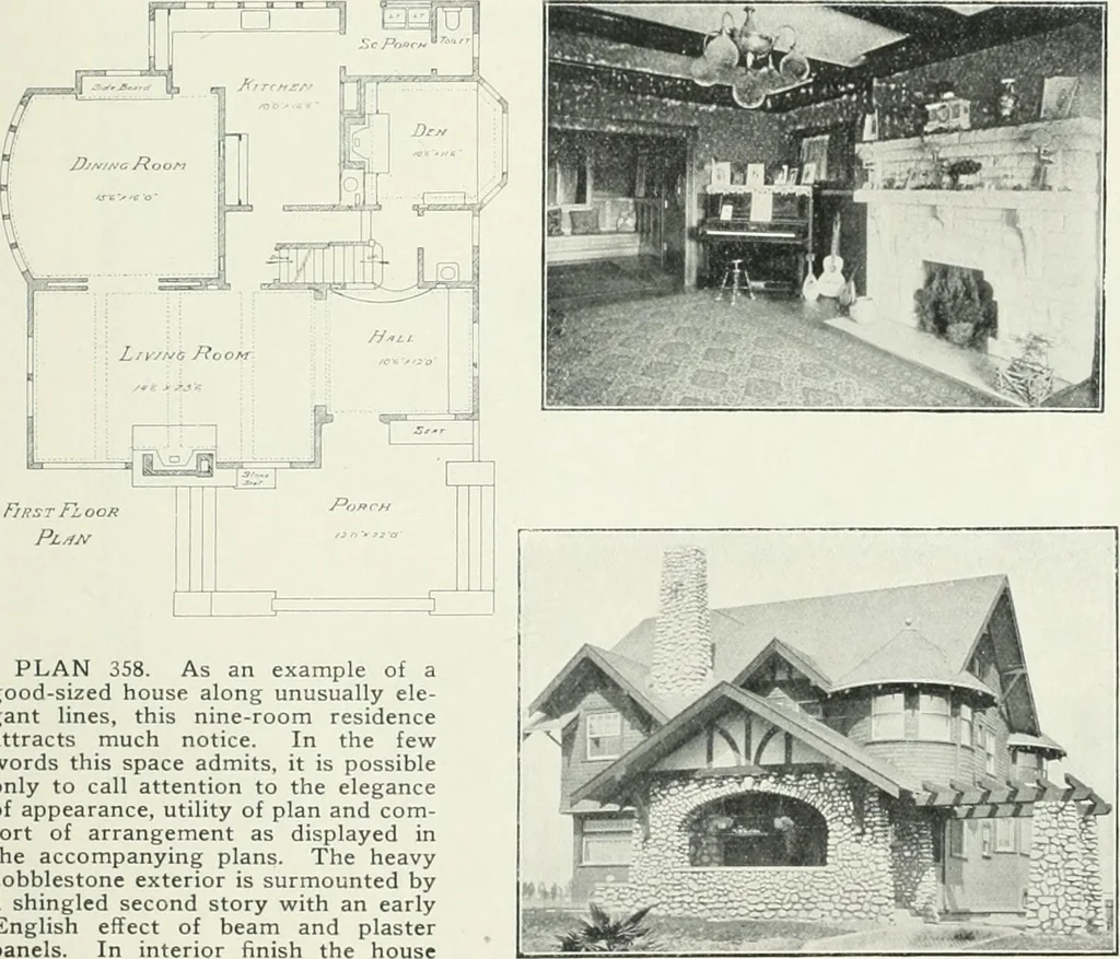 An illustration from Bungalows and cottages in Southern California. Presenting house and plans as built and streets and tracts as developed by the Los Angeles Investment Company, 1909, leaf 12