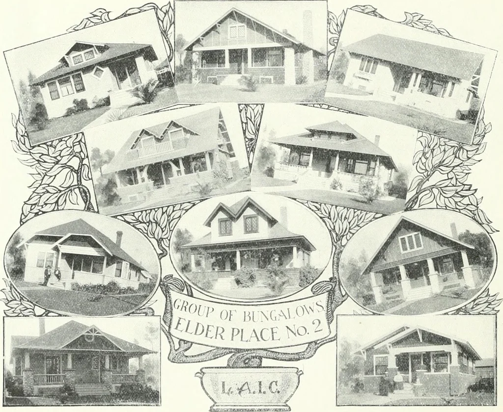 An illustration from Bungalows and cottages in Southern California. Presenting house and plans as built and streets and tracts as developed by the Los Angeles Investment Company, 1909, leaf 19