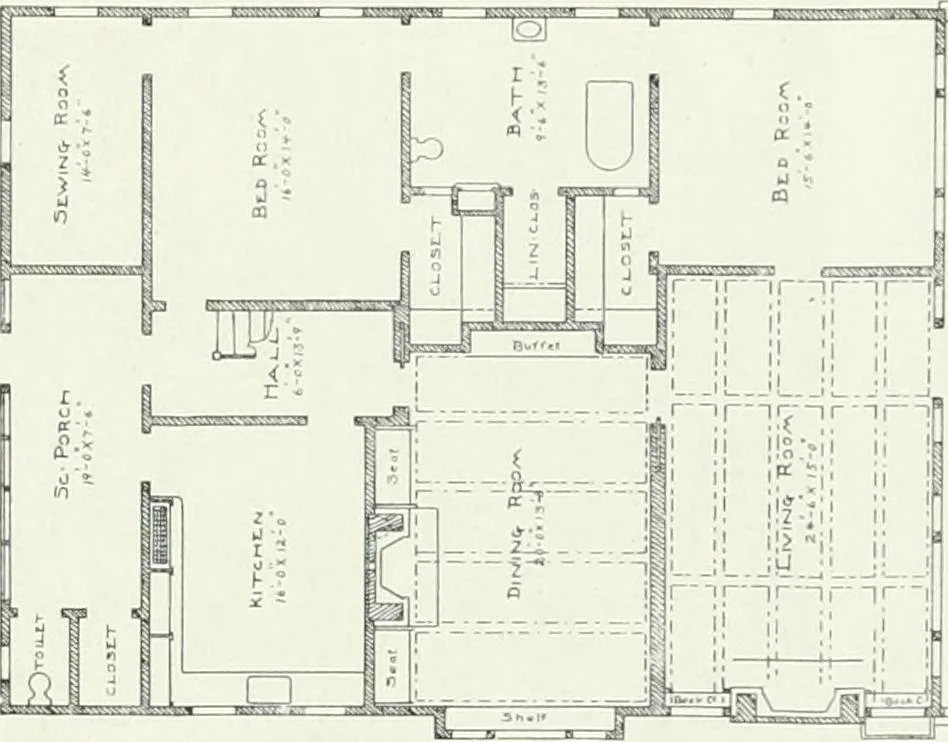 An illustration from Bungalows and cottages in Southern California. Presenting house and plans as built and streets and tracts as developed by the Los Angeles Investment Company, 1909, leaf 20