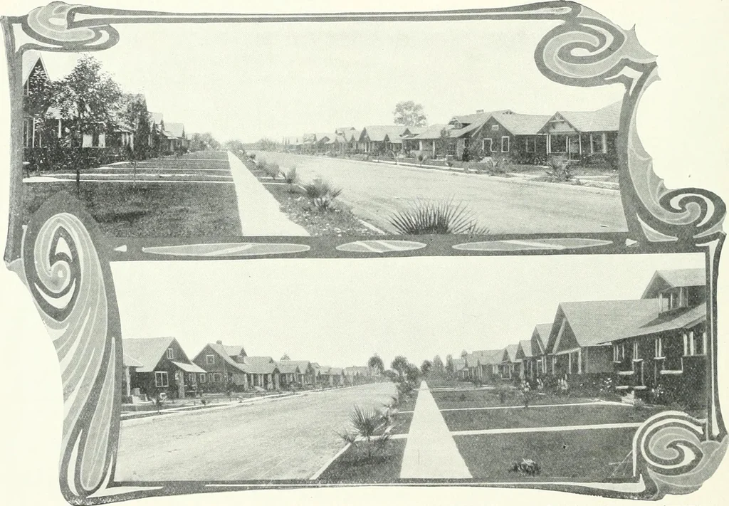 An illustration from Bungalows and cottages in Southern California. Presenting house and plans as built and streets and tracts as developed by the Los Angeles Investment Company, 1909, leaf 23