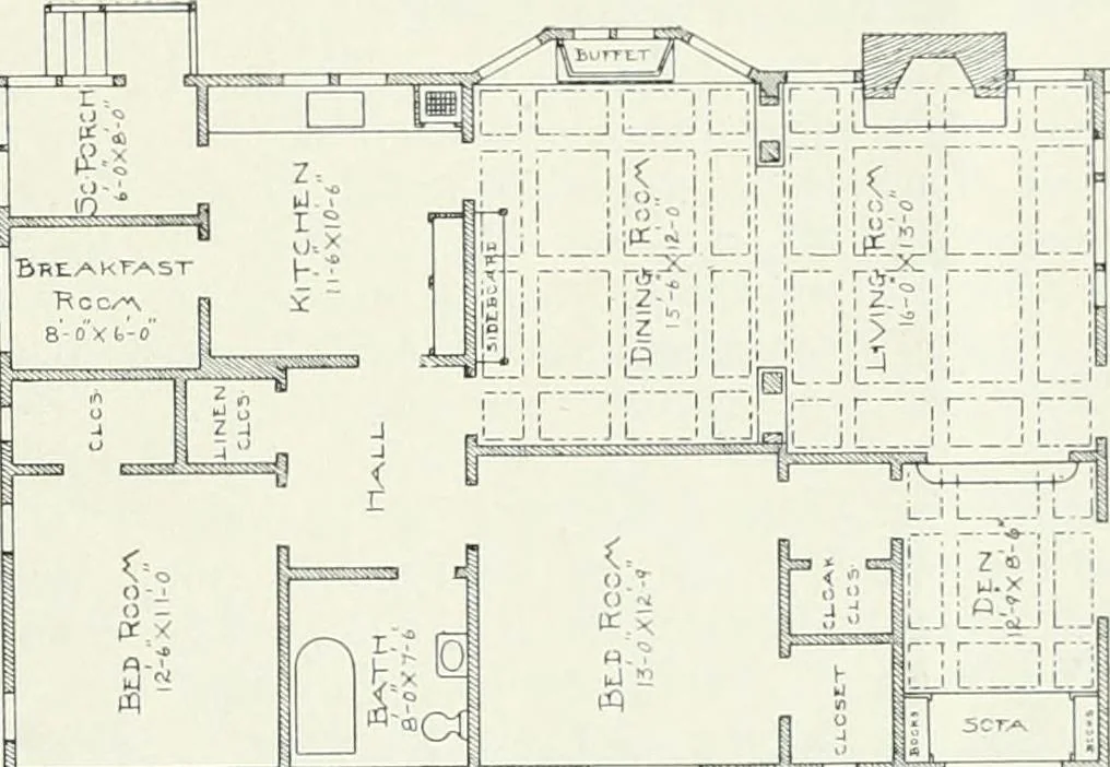 An illustration from Bungalows and cottages in Southern California. Presenting house and plans as built and streets and tracts as developed by the Los Angeles Investment Company, 1909, leaf 30