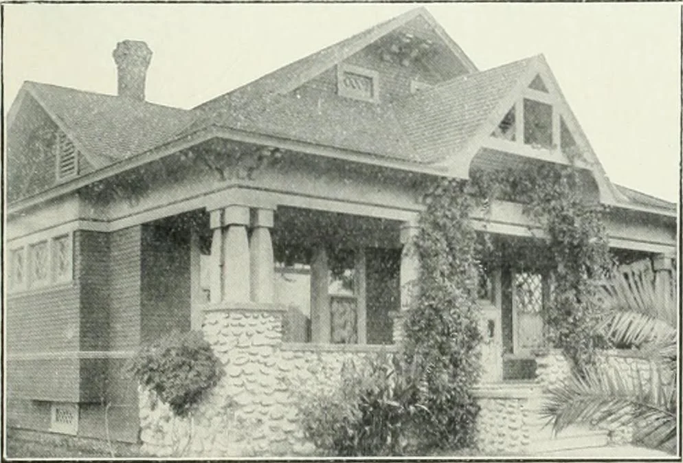 An illustration from Bungalows and cottages in Southern California. Presenting house and plans as built and streets and tracts as developed by the Los Angeles Investment Company, 1909, leaf 32