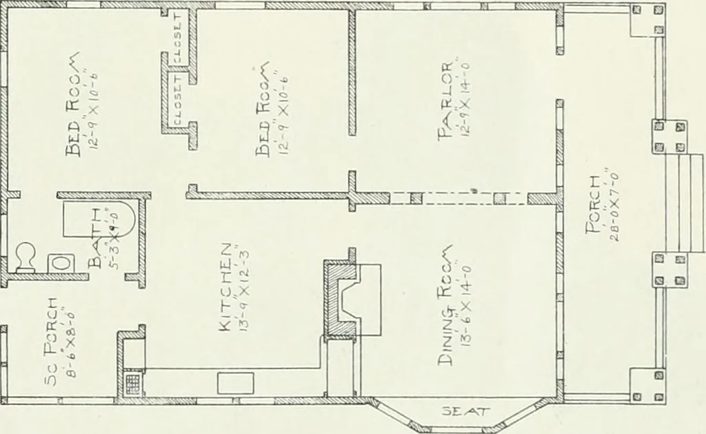 An illustration from Bungalows and cottages in Southern California. Presenting house and plans as built and streets and tracts as developed by the Los Angeles Investment Company, 1909, leaf 32