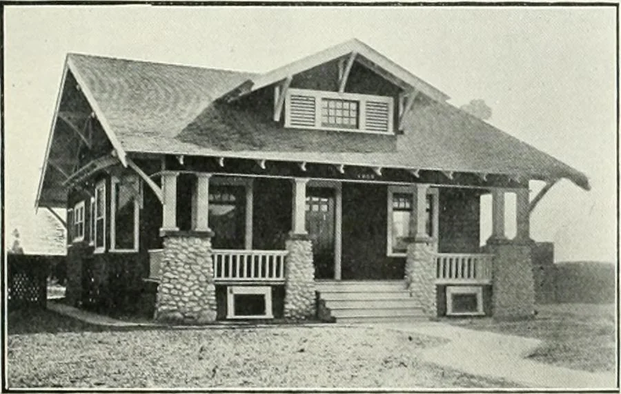 An illustration from Bungalows and cottages in Southern California. Presenting house and plans as built and streets and tracts as developed by the Los Angeles Investment Company, 1909, leaf 38