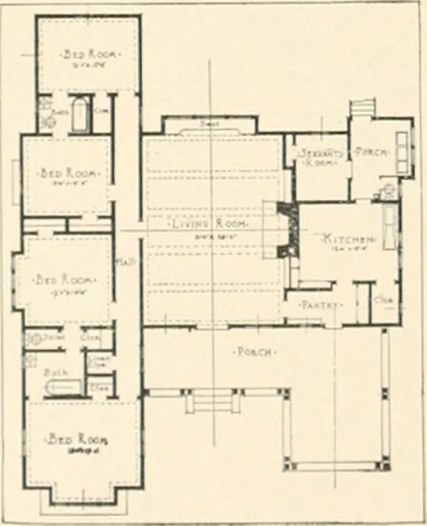 An illustration from Bungalows; their design, construction and furnishing, with suggestions also for camps, summer homes and cottages of similar character, 1911, leaf 27