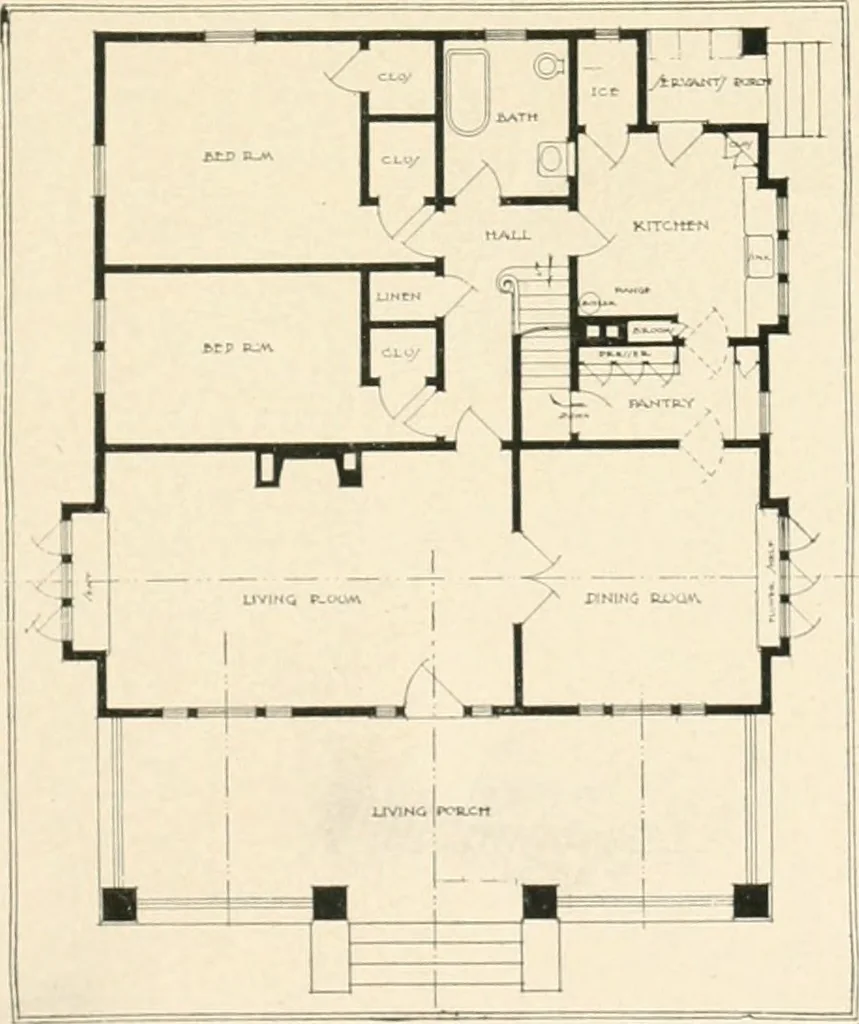An illustration from Bungalows; their design, construction and furnishing, with suggestions also for camps, summer homes and cottages of similar character, 1911, leaf 92