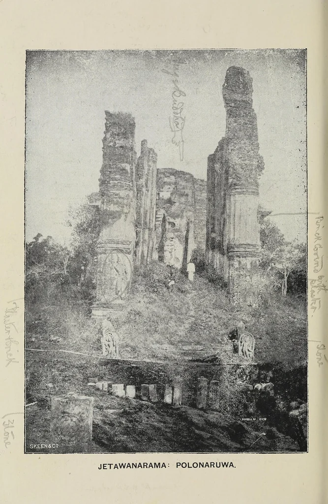 An illustration from The buried cities of Ceylon; a guide book to Anuradhapura and Polonaruwa, with chapters on Dambulla, Kalavewa, Mihintale and Sigiri, 1905, leaf 138