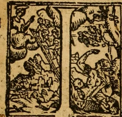 An illustration from The Byble : that is to saye, all the holye Scripture, in whiche are contayned the olde and new Testament : truly and purely translated into Englishe : & now lately with great industry & diligence recognysed .., 1551, leaf 44