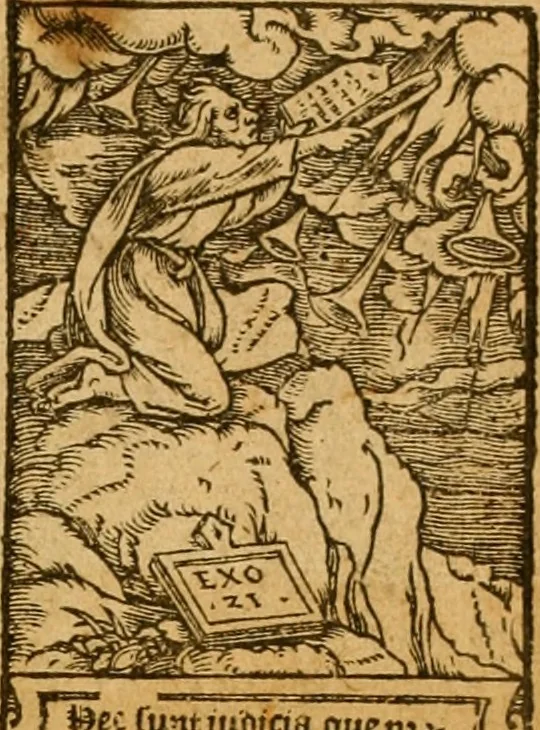 An illustration from The Byble : that is to saye, all the holye Scripture, in whiche are contayned the olde and new Testament : truly and purely translated into Englishe : & now lately with great industry & diligence recognysed .., 1551, leaf 208