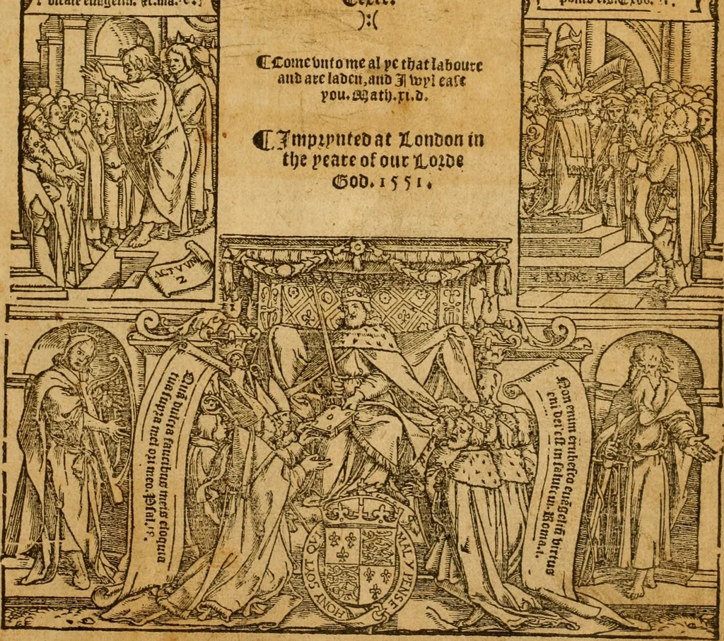 An illustration from The Byble : that is to saye, all the holye Scripture, in whiche are contayned the olde and new Testament : truly and purely translated into Englishe : & now lately with great industry & diligence recognysed .., 1551, leaf 208