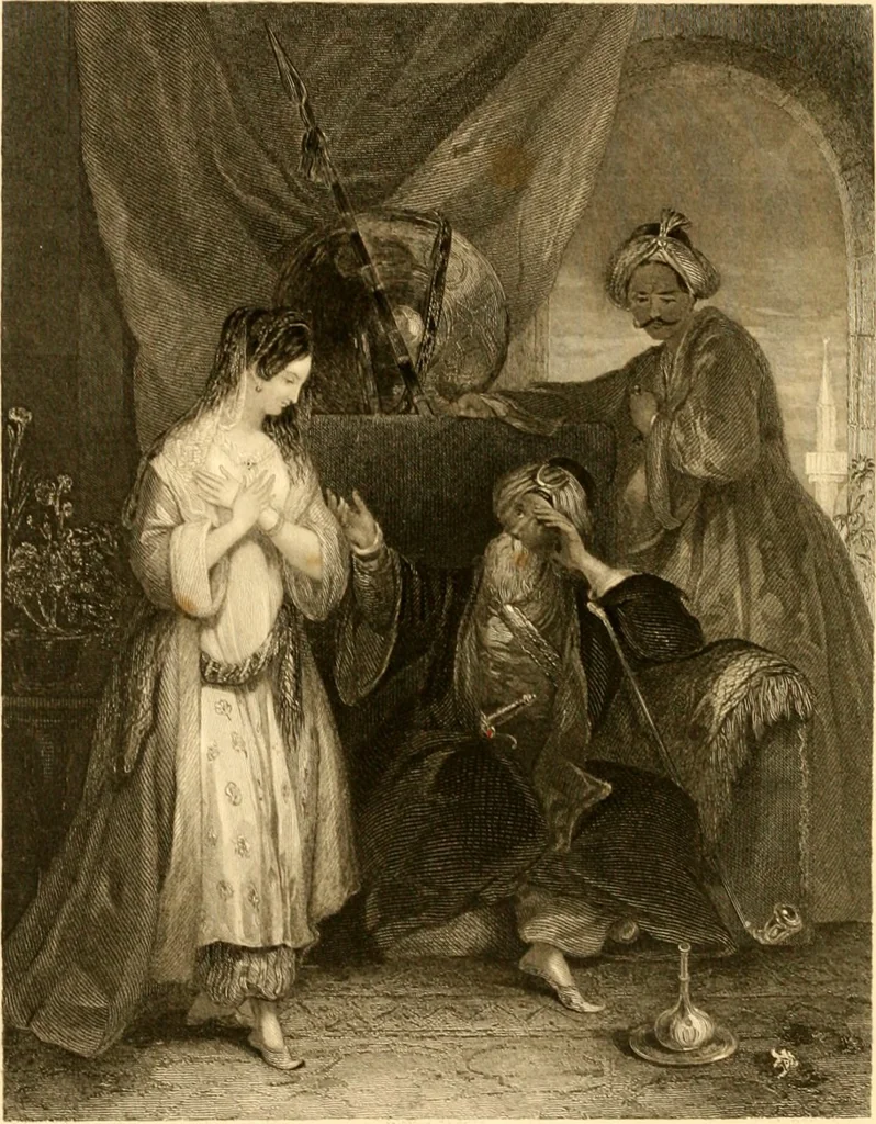 An illustration from The Byron gallery of highly finished engravings, illustrating Lord Byron's works. With selected beauties from his poems. Elucidated by historical and critical notices; together with a sketch of his life, containing important and unpublished matter, 1849, leaf 115