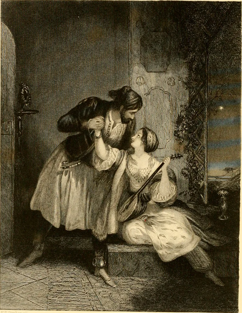 An illustration from The Byron gallery of highly finished engravings, illustrating Lord Byron's works. With selected beauties from his poems. Elucidated by historical and critical notices; together with a sketch of his life, containing important and unpublished matter, 1849, leaf 123