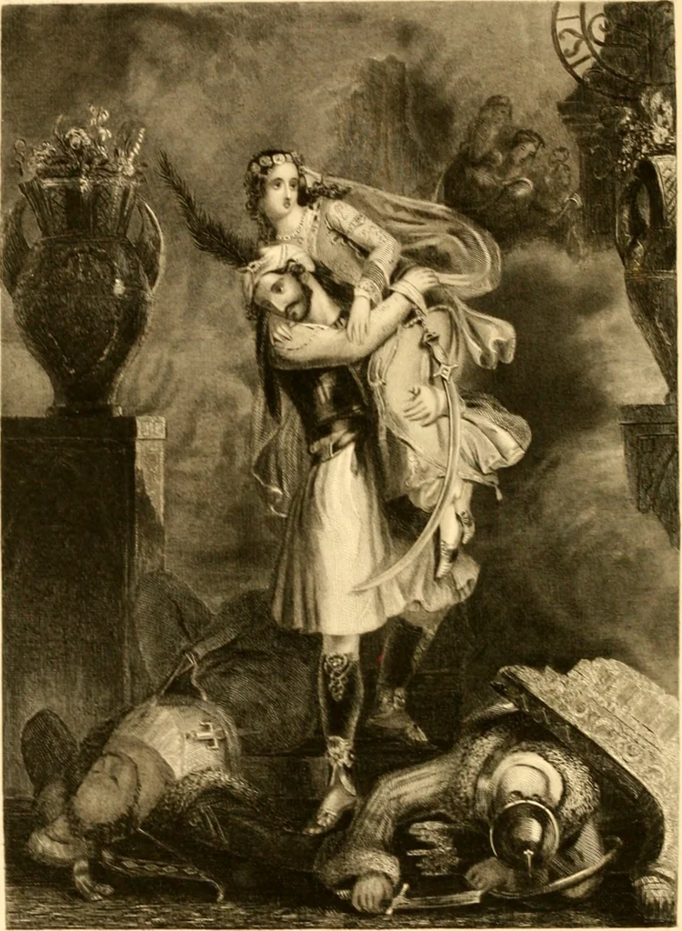An illustration from The Byron gallery of highly finished engravings, illustrating Lord Byron's works. With selected beauties from his poems. Elucidated by historical and critical notices; together with a sketch of his life, containing important and unpublished matter, 1849, leaf 131