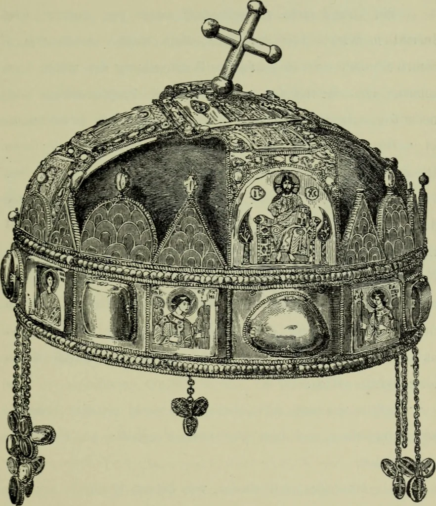 An illustration from Die byzantinischen Zellenschmelze der Sammlung Dr. Alex. von Swenigorodskoï und das darüber veröffentlichte Prachtwerk : archäologisch-kunstgeschichtliche Studie, 1896, leaf 254