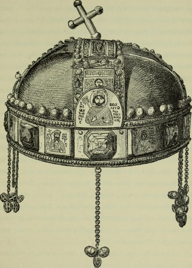 An illustration from Die byzantinischen Zellenschmelze der Sammlung Dr. Alex. von Swenigorodskoï und das darüber veröffentlichte Prachtwerk : archäologisch-kunstgeschichtliche Studie, 1896, leaf 260