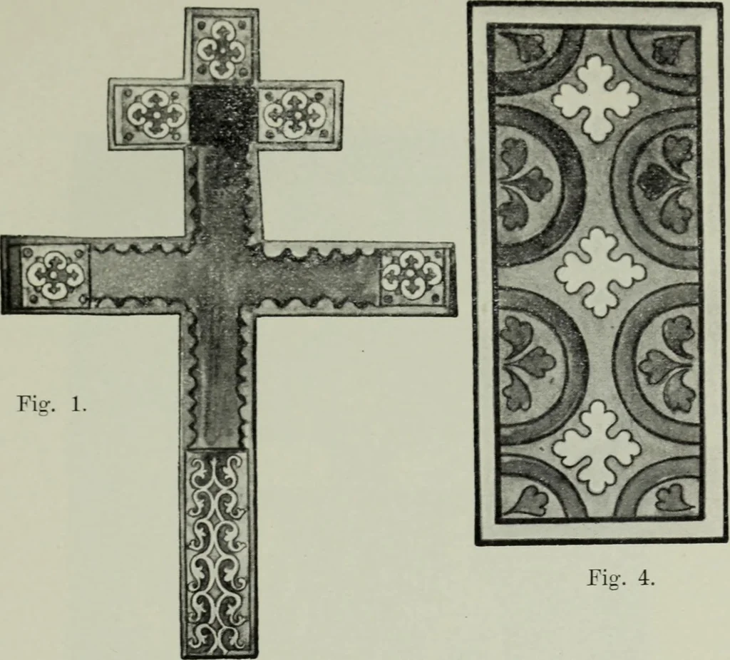An illustration from Die byzantinischen Zellenschmelze der Sammlung Dr. Alex. von Swenigorodskoï und das darüber veröffentlichte Prachtwerk : archäologisch-kunstgeschichtliche Studie, 1896, leaf 478