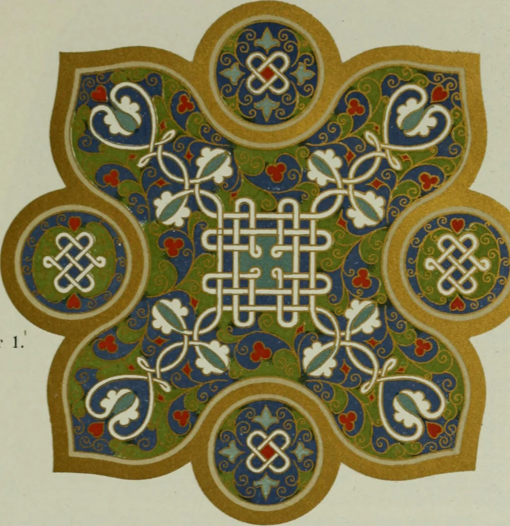 An illustration from Die byzantinischen Zellenschmelze der Sammlung Dr. Alex. von Swenigorodskoï und das darüber veröffentlichte Prachtwerk : archäologisch-kunstgeschichtliche Studie, 1896, leaf 482