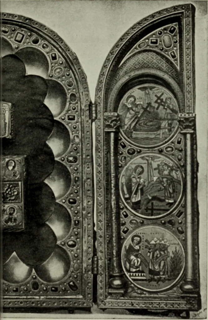 An illustration from Die byzantinischen Zellenschmelze der Sammlung Dr. Alex. von Swenigorodskoï und das darüber veröffentlichte Prachtwerk : archäologisch-kunstgeschichtliche Studie, 1896, leaf 488