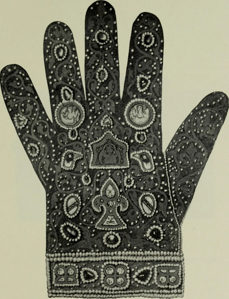 An illustration from Die byzantinischen Zellenschmelze der Sammlung Dr. Alex. von Swenigorodskoï und das darüber veröffentlichte Prachtwerk : archäologisch-kunstgeschichtliche Studie, 1896, leaf 502
