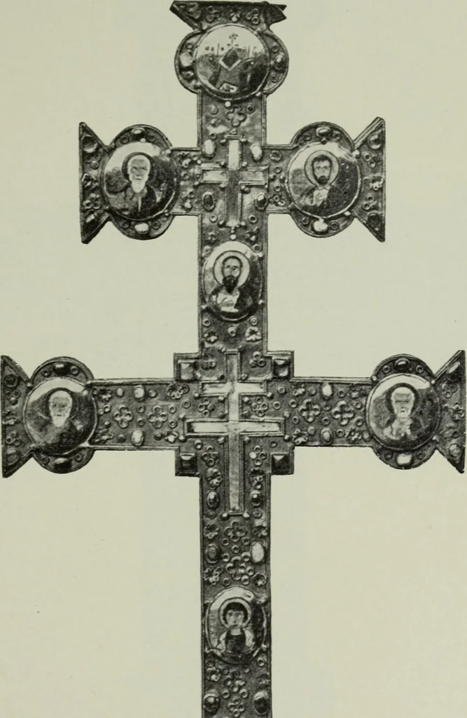 An illustration from Die byzantinischen Zellenschmelze der Sammlung Dr. Alex. von Swenigorodskoï und das darüber veröffentlichte Prachtwerk : archäologisch-kunstgeschichtliche Studie, 1896, leaf 506