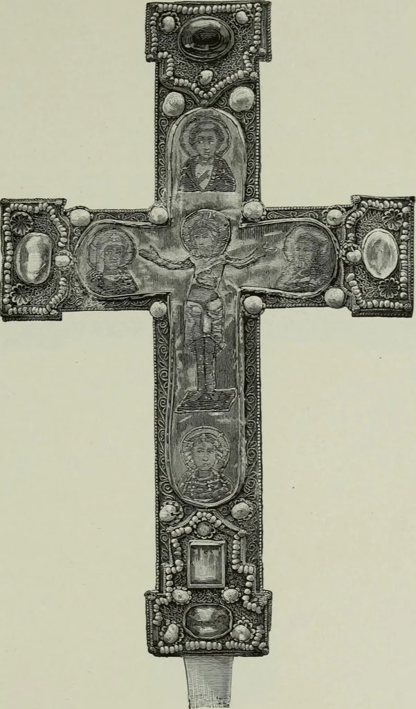 An illustration from Die byzantinischen Zellenschmelze der Sammlung Dr. Alex. von Swenigorodskoï und das darüber veröffentlichte Prachtwerk : archäologisch-kunstgeschichtliche Studie, 1896, leaf 510