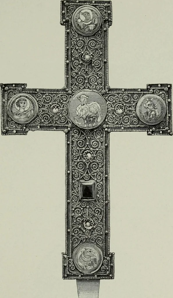 An illustration from Die byzantinischen Zellenschmelze der Sammlung Dr. Alex. von Swenigorodskoï und das darüber veröffentlichte Prachtwerk : archäologisch-kunstgeschichtliche Studie, 1896, leaf 512