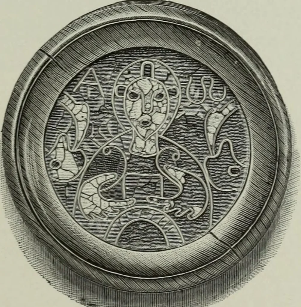 An illustration from Die byzantinischen Zellenschmelze der Sammlung Dr. Alex. von Swenigorodskoï und das darüber veröffentlichte Prachtwerk : archäologisch-kunstgeschichtliche Studie, 1896, leaf 514