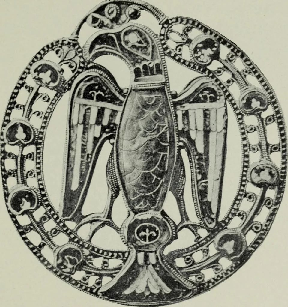 An illustration from Die byzantinischen Zellenschmelze der Sammlung Dr. Alex. von Swenigorodskoï und das darüber veröffentlichte Prachtwerk : archäologisch-kunstgeschichtliche Studie, 1896, leaf 524