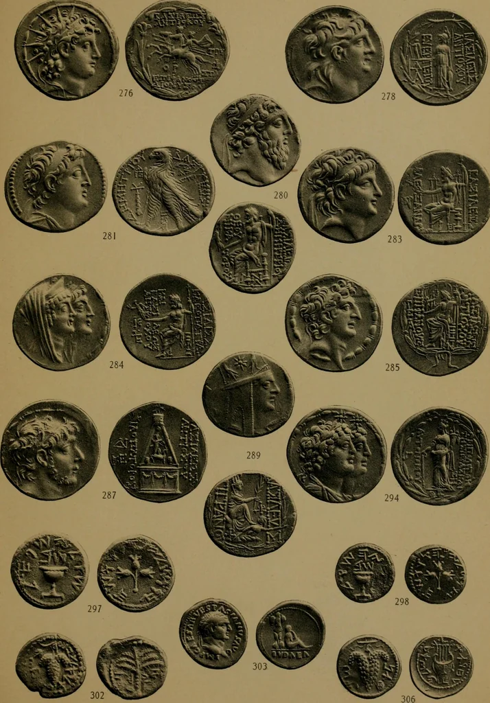 An illustration from Catalogue of the valuable collection of Greek civic & regal coins in gold, elctrum, silver and bronze, including a few pieces of Judaea, Bactria, & the Ptolemaic dynasty of Egypt, the property of Cumberland Clark ... and another property of Greek and Roman gold coins ... which will be sold by auction by Messrs, 1914, leaf 80