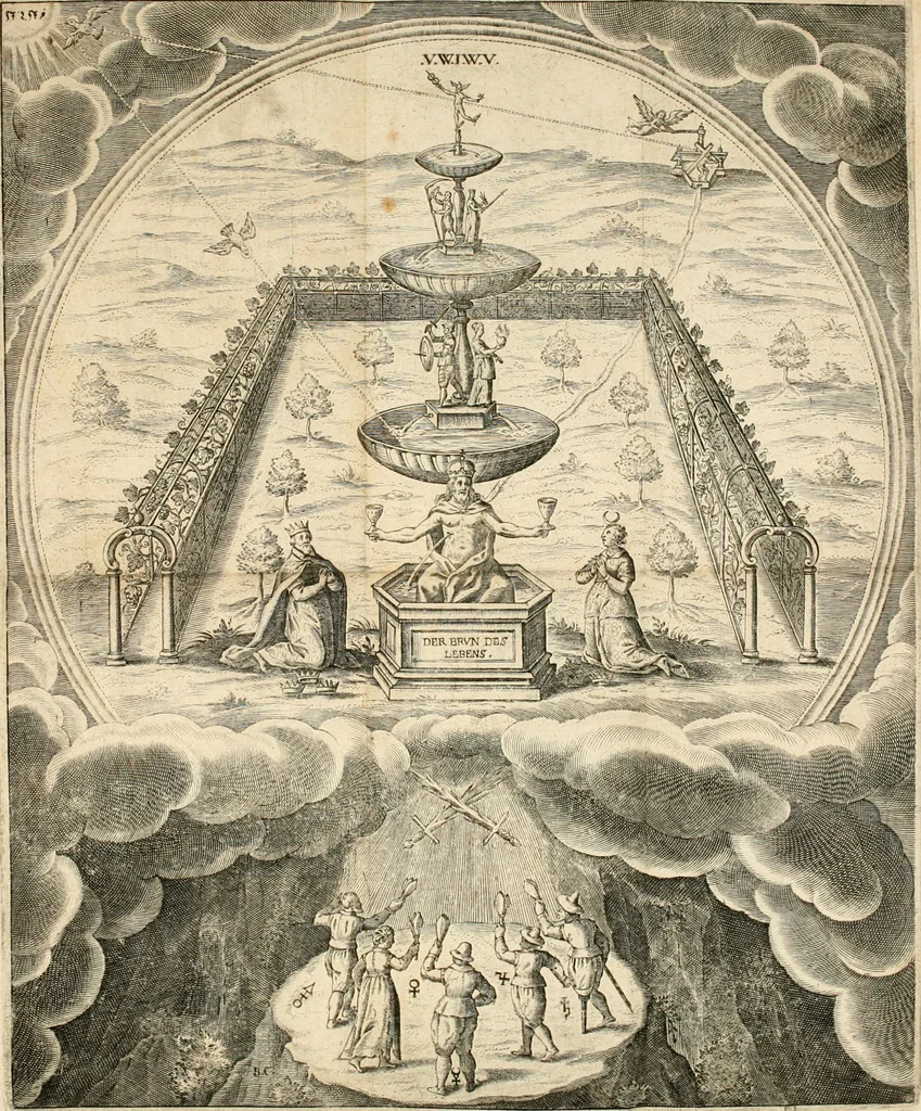 An illustration from Cabala, Spiegel der Kunst und Natur in Alchymia : was der Weisen uralte Stein doch für ein Ding sey, der da dreyfach und nur ein Stein ist : welches allem müheseligen Liebhabern der Kunst zu Ehren mit Hülff Gottes, so klar als ein Spiegel fürgestelt : davon vil bisshero geschrieben aber wenigen bekand : gantz offenbar mit kurtzen Worten der gantzen Warheit durch dise beyligende Figuren erklärt vnd an Tag gegeben, 1663, leaf 35