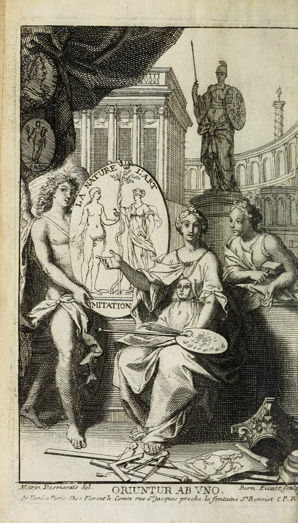 An illustration from Cabinet des singularitez dárchitecture, peinture, sculpture, et graveure : ou, Introduction a la connoissance des plus beaux arts, figurés sous les tableaux, les statuës, & les estampes, 1699, leaf 6