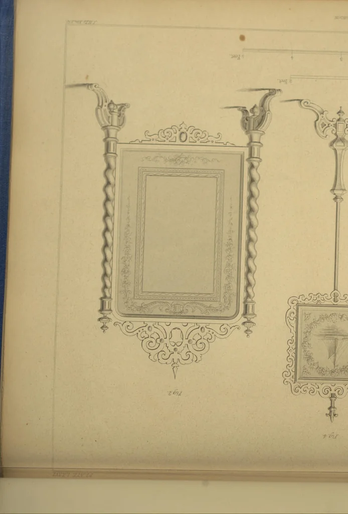 An illustration from The Cabinet-Maker's Assistant, a series of original designs for modern furniture, with descriptions and details of construction, preceded by practical observations on the materials and manufacture of cabinet-work, and instructions in drawing adapted to the trade, 1853, leaf 158
