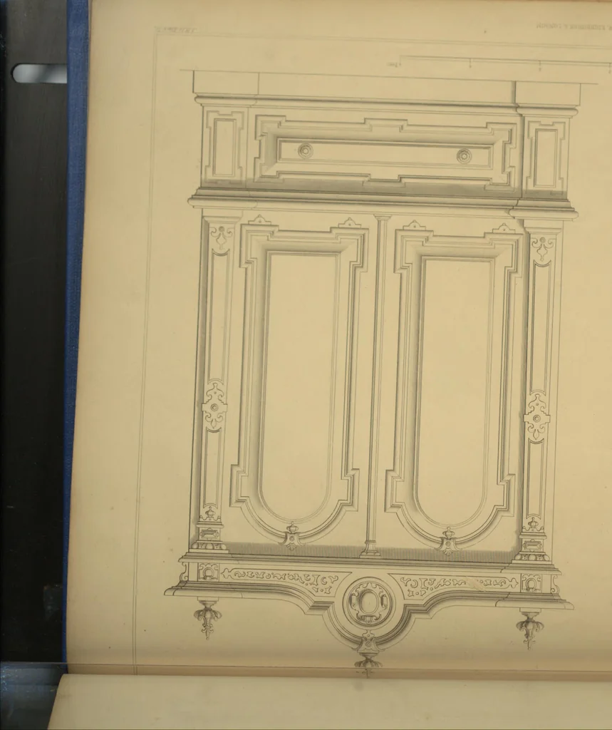 An illustration from The Cabinet-Maker's Assistant, a series of original designs for modern furniture, with descriptions and details of construction, preceded by practical observations on the materials and manufacture of cabinet-work, and instructions in drawing adapted to the trade, 1853, leaf 186