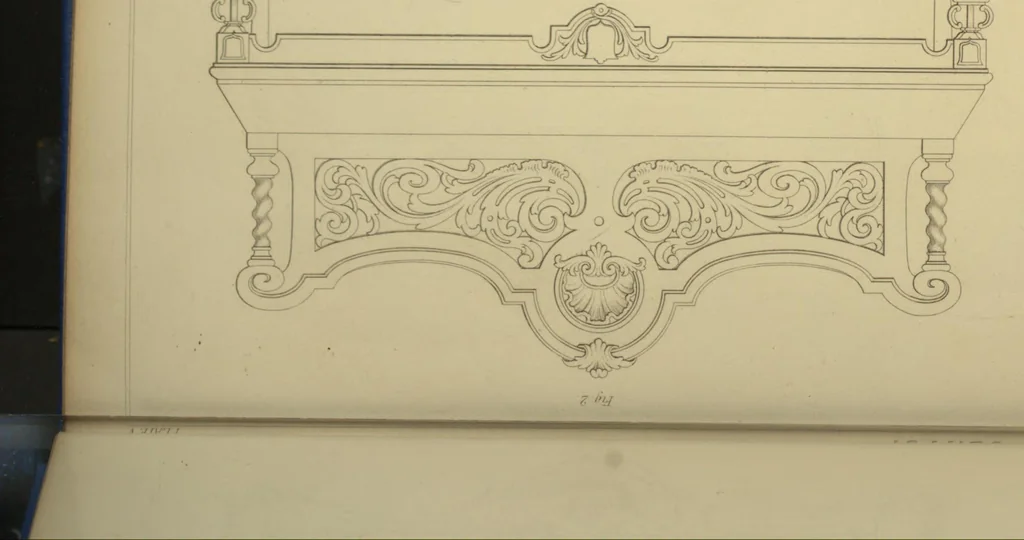 An illustration from The Cabinet-Maker's Assistant, a series of original designs for modern furniture, with descriptions and details of construction, preceded by practical observations on the materials and manufacture of cabinet-work, and instructions in drawing adapted to the trade, 1853, leaf 20
