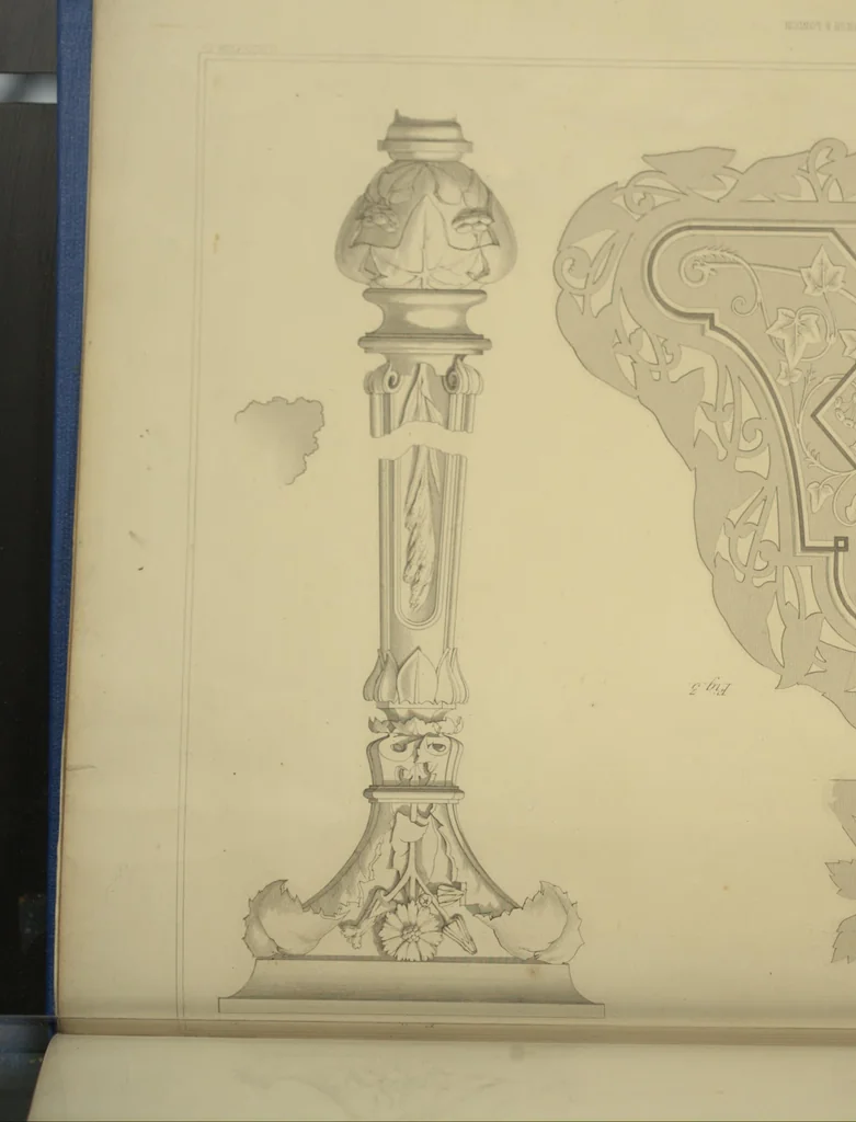 An illustration from The Cabinet-Maker's Assistant, a series of original designs for modern furniture, with descriptions and details of construction, preceded by practical observations on the materials and manufacture of cabinet-work, and instructions in drawing adapted to the trade, 1853, leaf 206