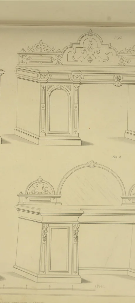 An illustration from The Cabinet-Maker's Assistant, a series of original designs for modern furniture, with descriptions and details of construction, preceded by practical observations on the materials and manufacture of cabinet-work, and instructions in drawing adapted to the trade, 1853, leaf 32