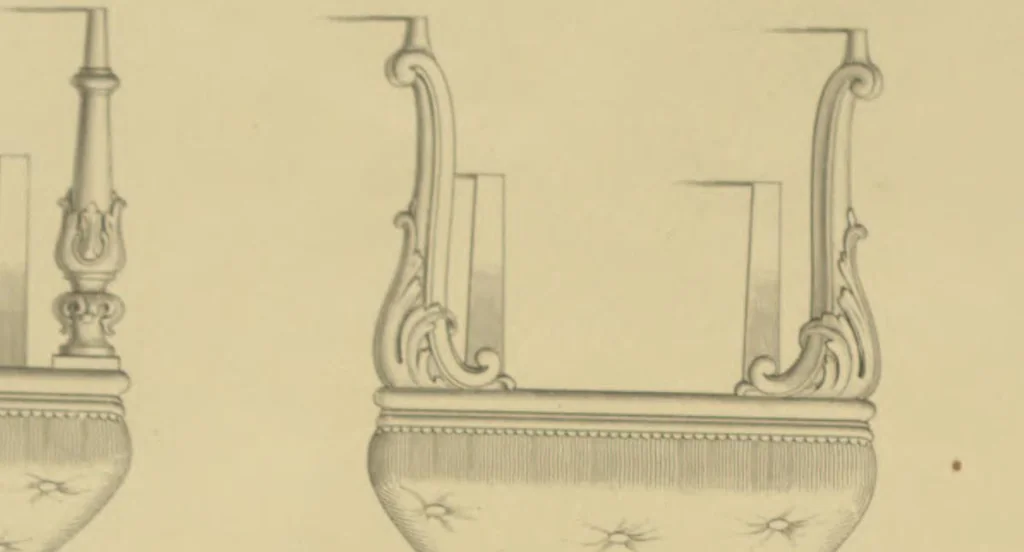 An illustration from The Cabinet-Maker's Assistant, a series of original designs for modern furniture, with descriptions and details of construction, preceded by practical observations on the materials and manufacture of cabinet-work, and instructions in drawing adapted to the trade, 1853, leaf 56