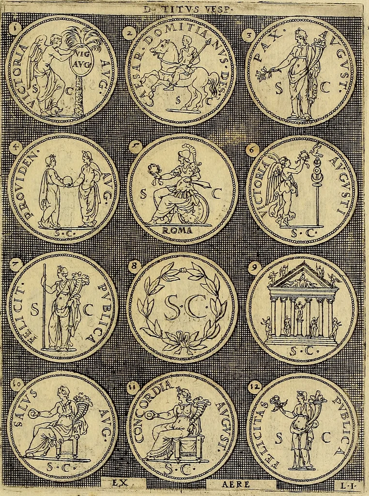 An illustration from Omnivm Caesarvm verissimae imagines ex antiqvis nvmismatis desvmptae : addita per brevi cvivsque vitae descriptiones ac diligenti eorvm, qvae reperiri potvervnt nvmismatvm, aversae partis delineatione. Libri primi, 1554, leaf 102