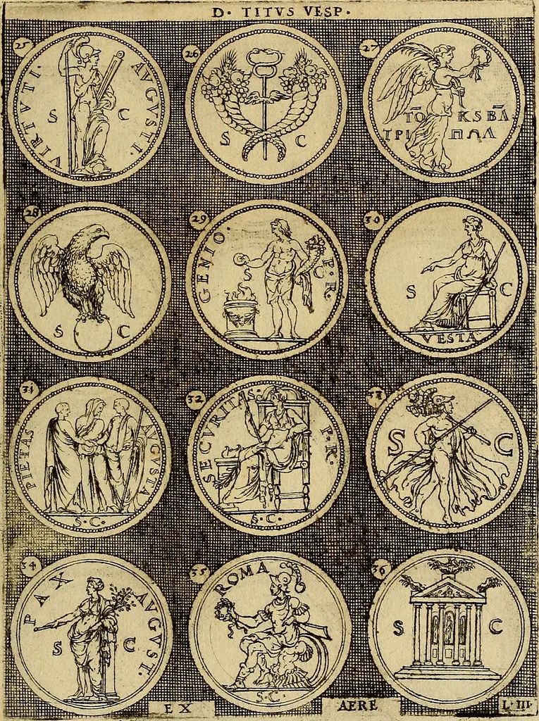 An illustration from Omnivm Caesarvm verissimae imagines ex antiqvis nvmismatis desvmptae : addita per brevi cvivsque vitae descriptiones ac diligenti eorvm, qvae reperiri potvervnt nvmismatvm, aversae partis delineatione. Libri primi, 1554, leaf 104