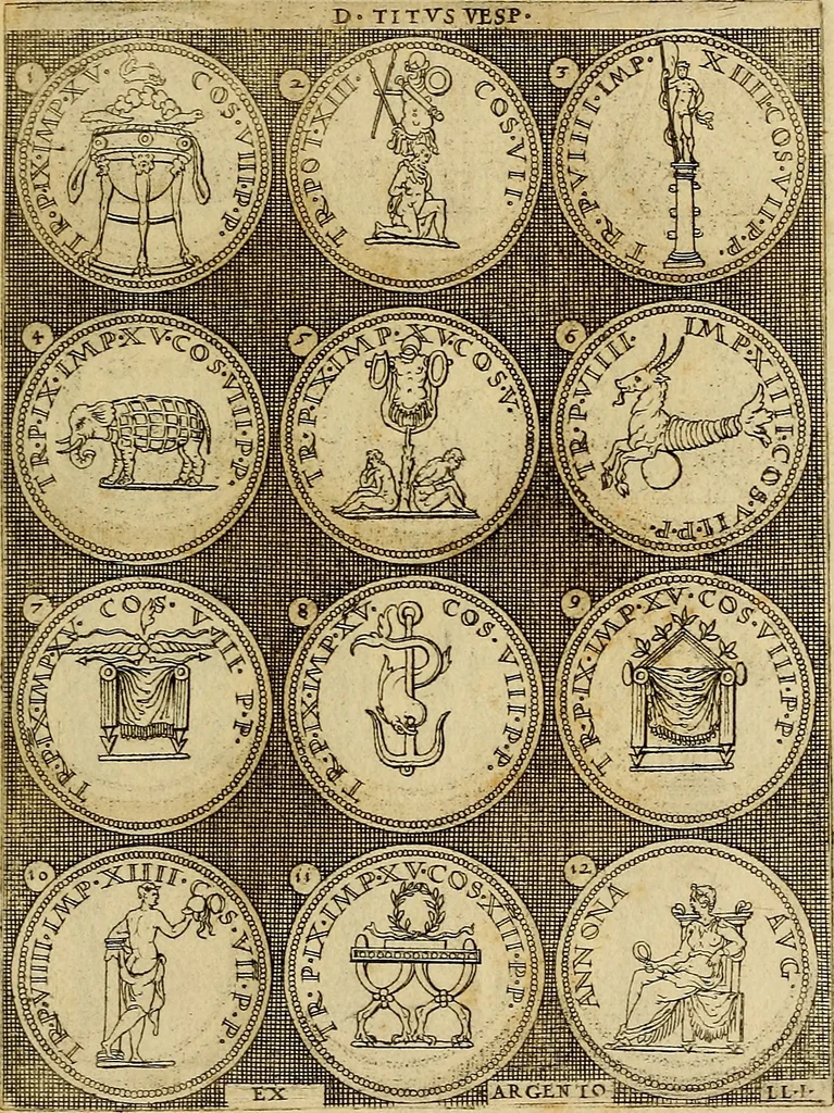 An illustration from Omnivm Caesarvm verissimae imagines ex antiqvis nvmismatis desvmptae : addita per brevi cvivsque vitae descriptiones ac diligenti eorvm, qvae reperiri potvervnt nvmismatvm, aversae partis delineatione. Libri primi, 1554, leaf 106
