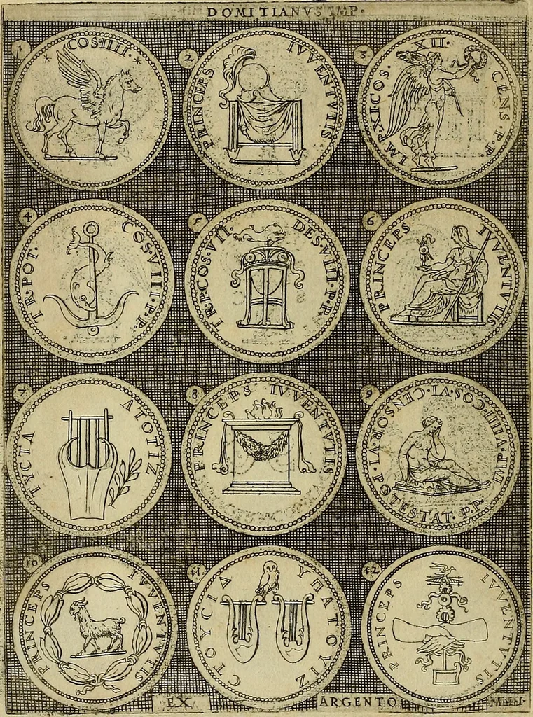 An illustration from Omnivm Caesarvm verissimae imagines ex antiqvis nvmismatis desvmptae : addita per brevi cvivsque vitae descriptiones ac diligenti eorvm, qvae reperiri potvervnt nvmismatvm, aversae partis delineatione. Libri primi, 1554, leaf 117