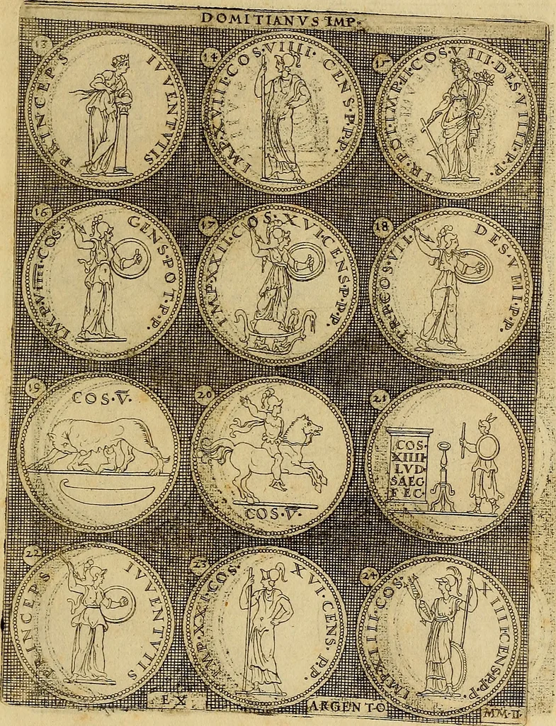 An illustration from Omnivm Caesarvm verissimae imagines ex antiqvis nvmismatis desvmptae : addita per brevi cvivsque vitae descriptiones ac diligenti eorvm, qvae reperiri potvervnt nvmismatvm, aversae partis delineatione. Libri primi, 1554, leaf 118