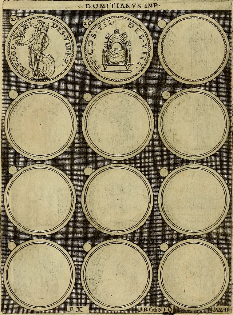 An illustration from Omnivm Caesarvm verissimae imagines ex antiqvis nvmismatis desvmptae : addita per brevi cvivsque vitae descriptiones ac diligenti eorvm, qvae reperiri potvervnt nvmismatvm, aversae partis delineatione. Libri primi, 1554, leaf 119
