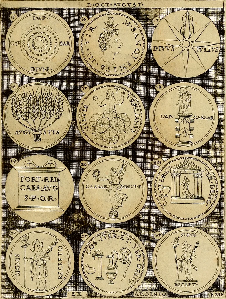 An illustration from Omnivm Caesarvm verissimae imagines ex antiqvis nvmismatis desvmptae : addita per brevi cvivsque vitae descriptiones ac diligenti eorvm, qvae reperiri potvervnt nvmismatvm, aversae partis delineatione. Libri primi, 1554, leaf 24