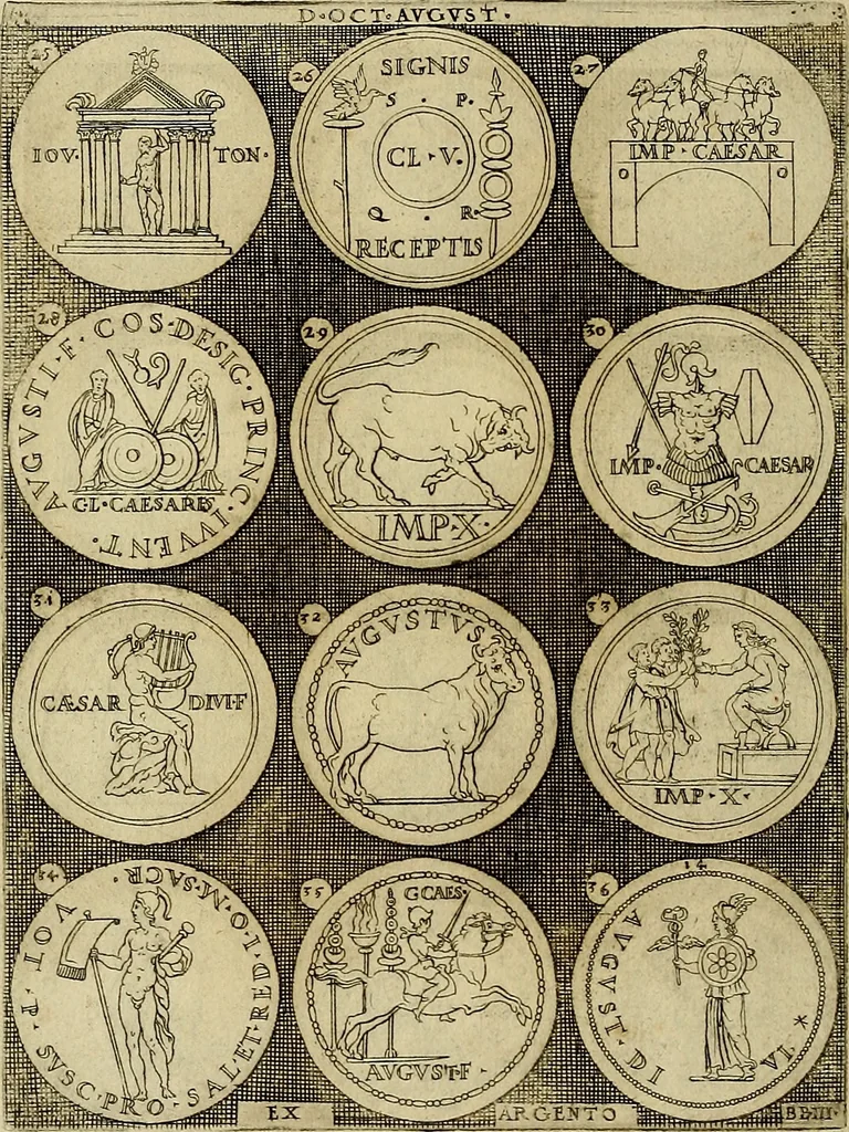 An illustration from Omnivm Caesarvm verissimae imagines ex antiqvis nvmismatis desvmptae : addita per brevi cvivsque vitae descriptiones ac diligenti eorvm, qvae reperiri potvervnt nvmismatvm, aversae partis delineatione. Libri primi, 1554, leaf 25