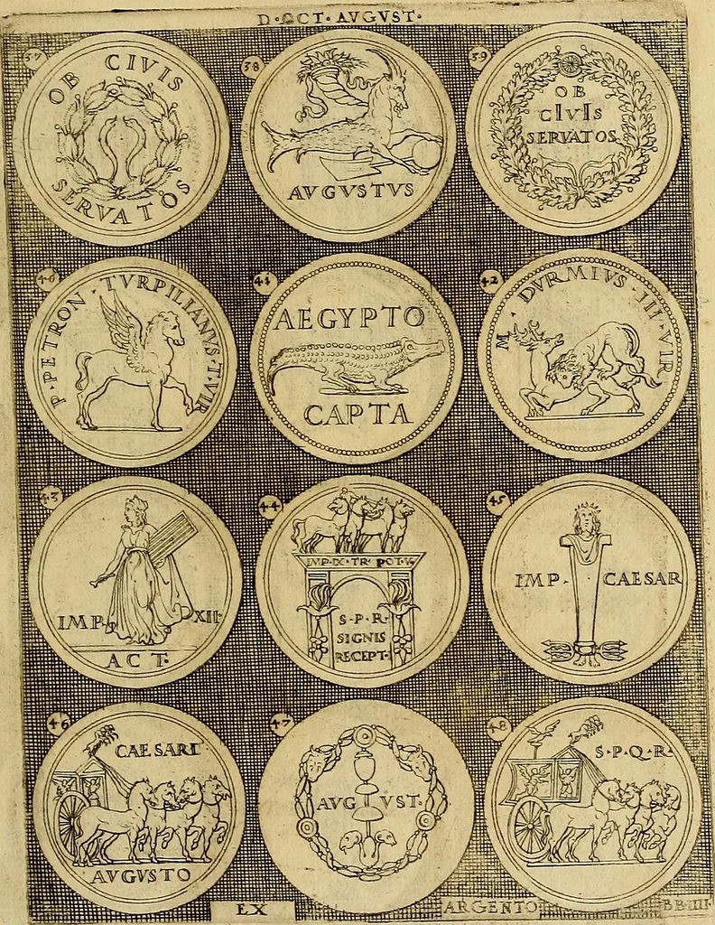 An illustration from Omnivm Caesarvm verissimae imagines ex antiqvis nvmismatis desvmptae : addita per brevi cvivsque vitae descriptiones ac diligenti eorvm, qvae reperiri potvervnt nvmismatvm, aversae partis delineatione. Libri primi, 1554, leaf 26