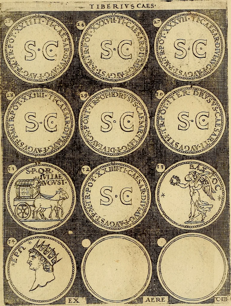 An illustration from Omnivm Caesarvm verissimae imagines ex antiqvis nvmismatis desvmptae : addita per brevi cvivsque vitae descriptiones ac diligenti eorvm, qvae reperiri potvervnt nvmismatvm, aversae partis delineatione. Libri primi, 1554, leaf 38