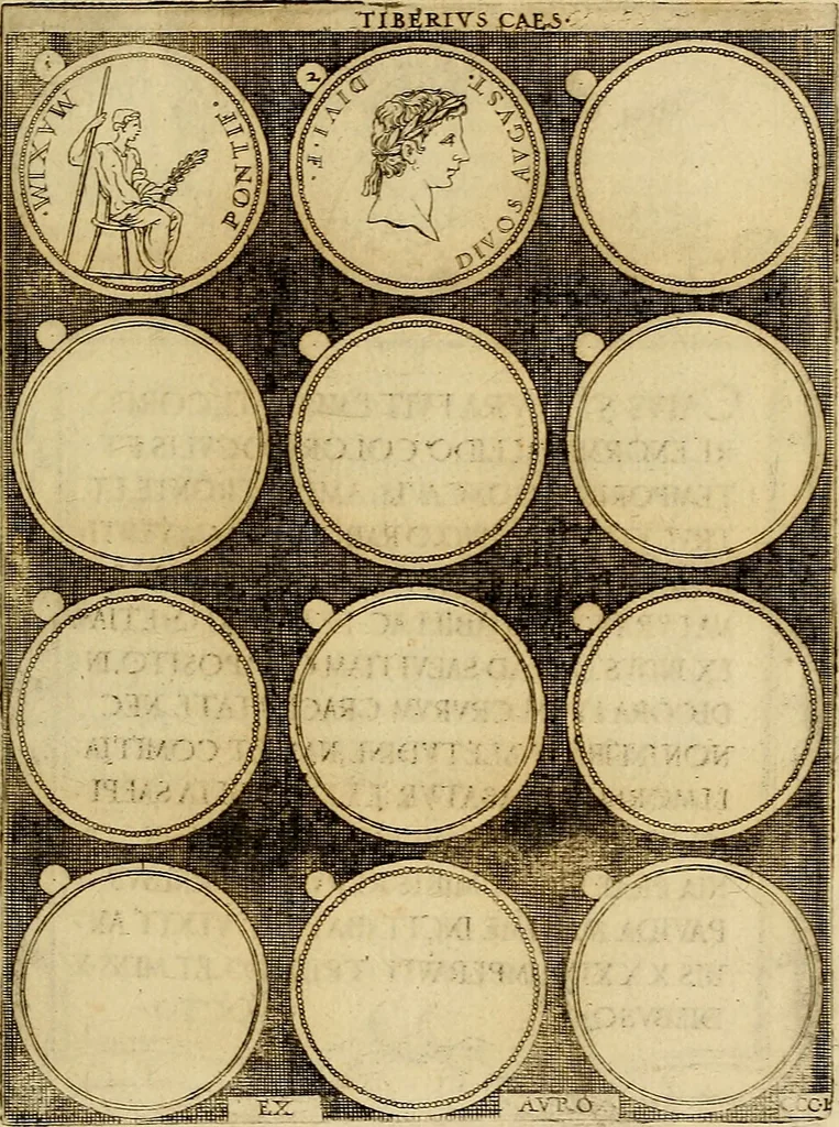 An illustration from Omnivm Caesarvm verissimae imagines ex antiqvis nvmismatis desvmptae : addita per brevi cvivsque vitae descriptiones ac diligenti eorvm, qvae reperiri potvervnt nvmismatvm, aversae partis delineatione. Libri primi, 1554, leaf 40